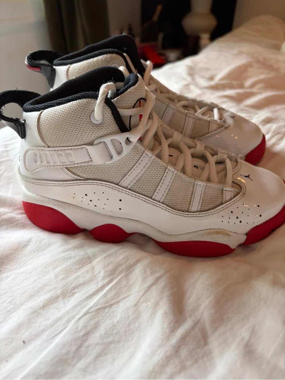 Jordan Kids White and Red 6 Rings Sneakers